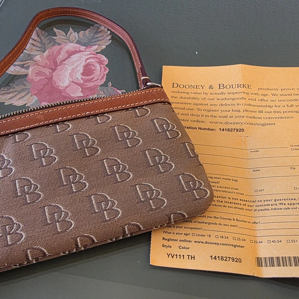 Dooney & Bourke Brown Signature Monogram Shoulder Bag with Tan Trim